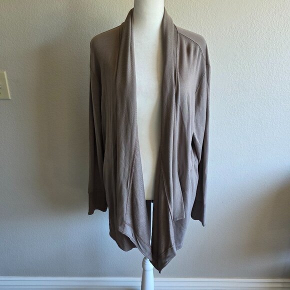 Athleta Size M P Pranayama Restore Wrap Long Open Front Cardigan Tencel Mushroom - Picture 1 of 8